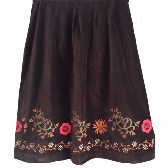 🍂Vintage boho ‘70s skirt brown velvet floral embroidered flowers